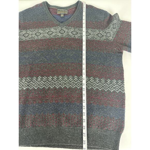 Jos. A Bank Reserve Size XL Fair Isle Wool Sweater V-Neck Gray Winter Holiday - Picture 7 of 8